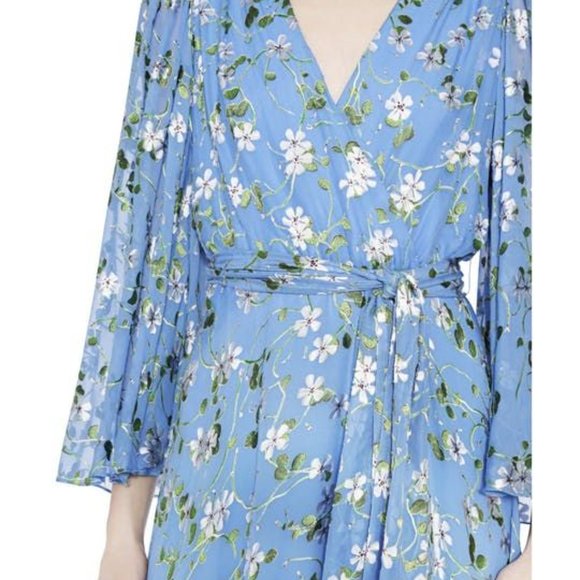 Alice + Olivia Halsey Bellsleeve Midi Dress Floral Blue - Picture 4 of 4